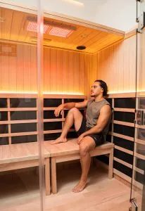Relaxing in the private infrared sauna at BellPoint Health & Wellness